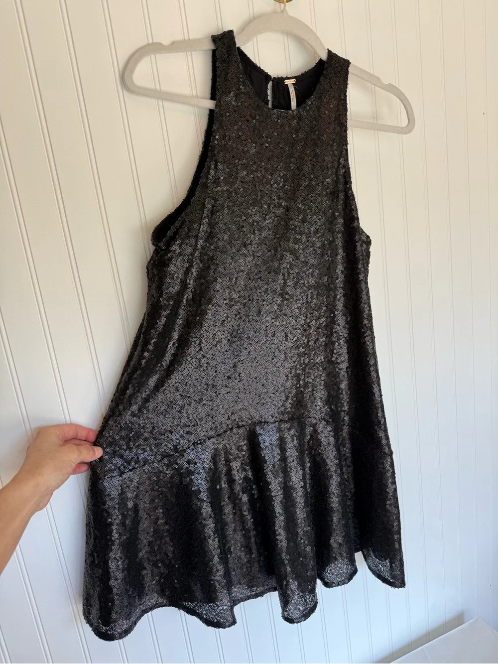 Free People Black Sequin Fit & Flare Mini Dress Open Back Party Cocktail Small